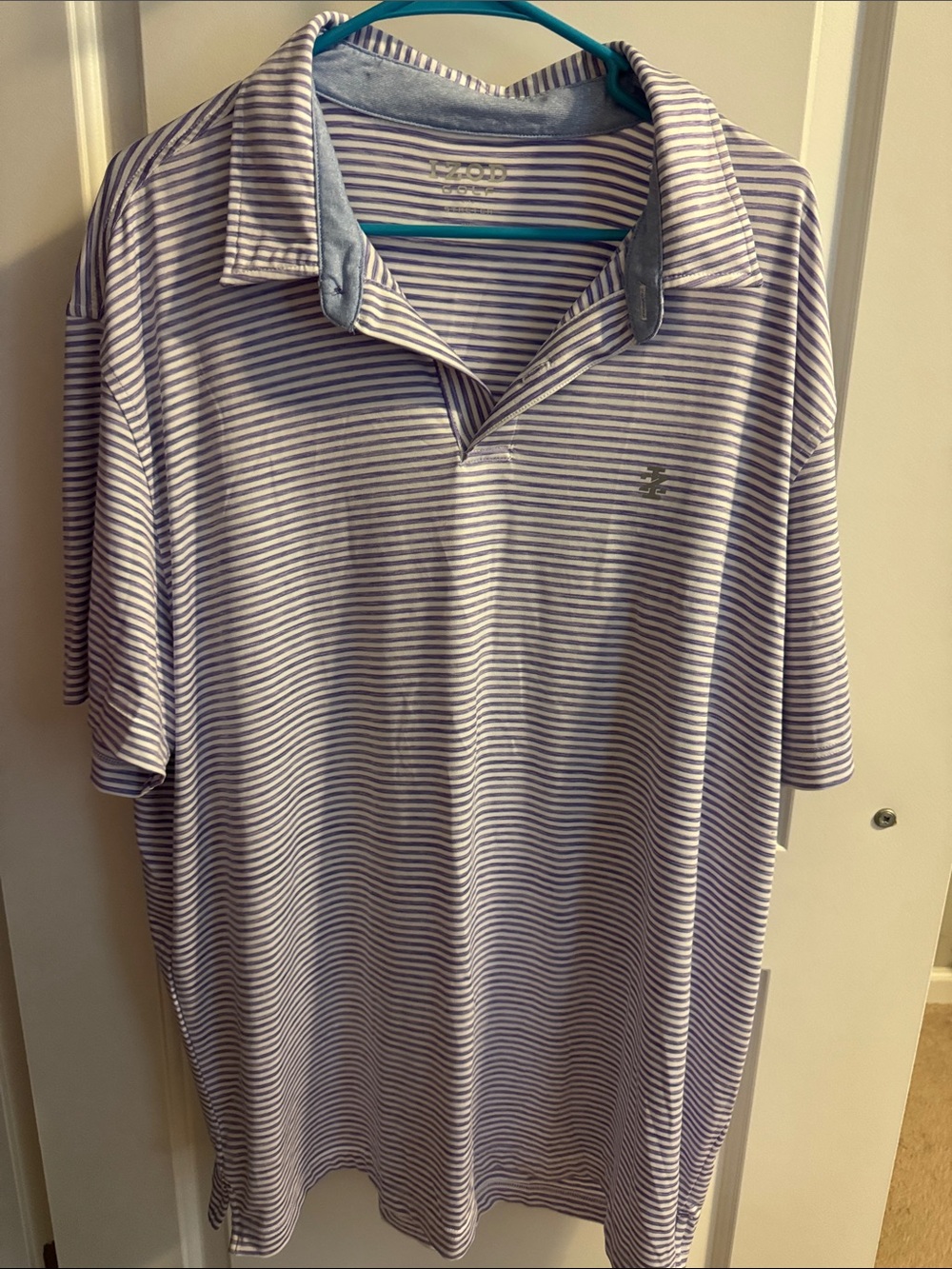 Izod Light Purple and White Striped Polo Shirt